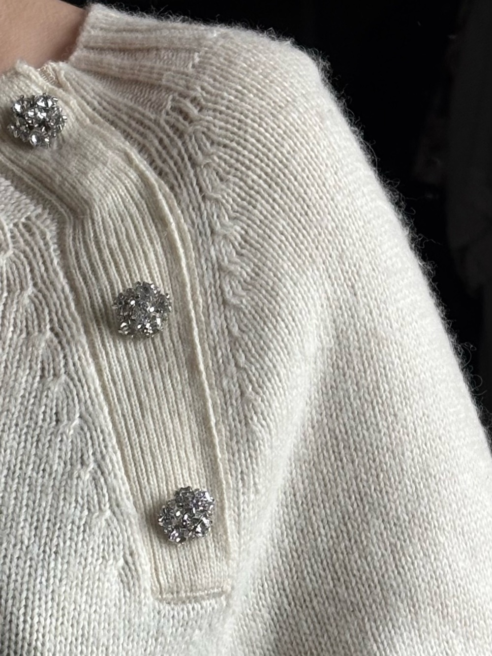 J. Crew Cream Crewneck Sweater with Rhinestone Buttons Sz S Wool blend - Picture 3 of 9